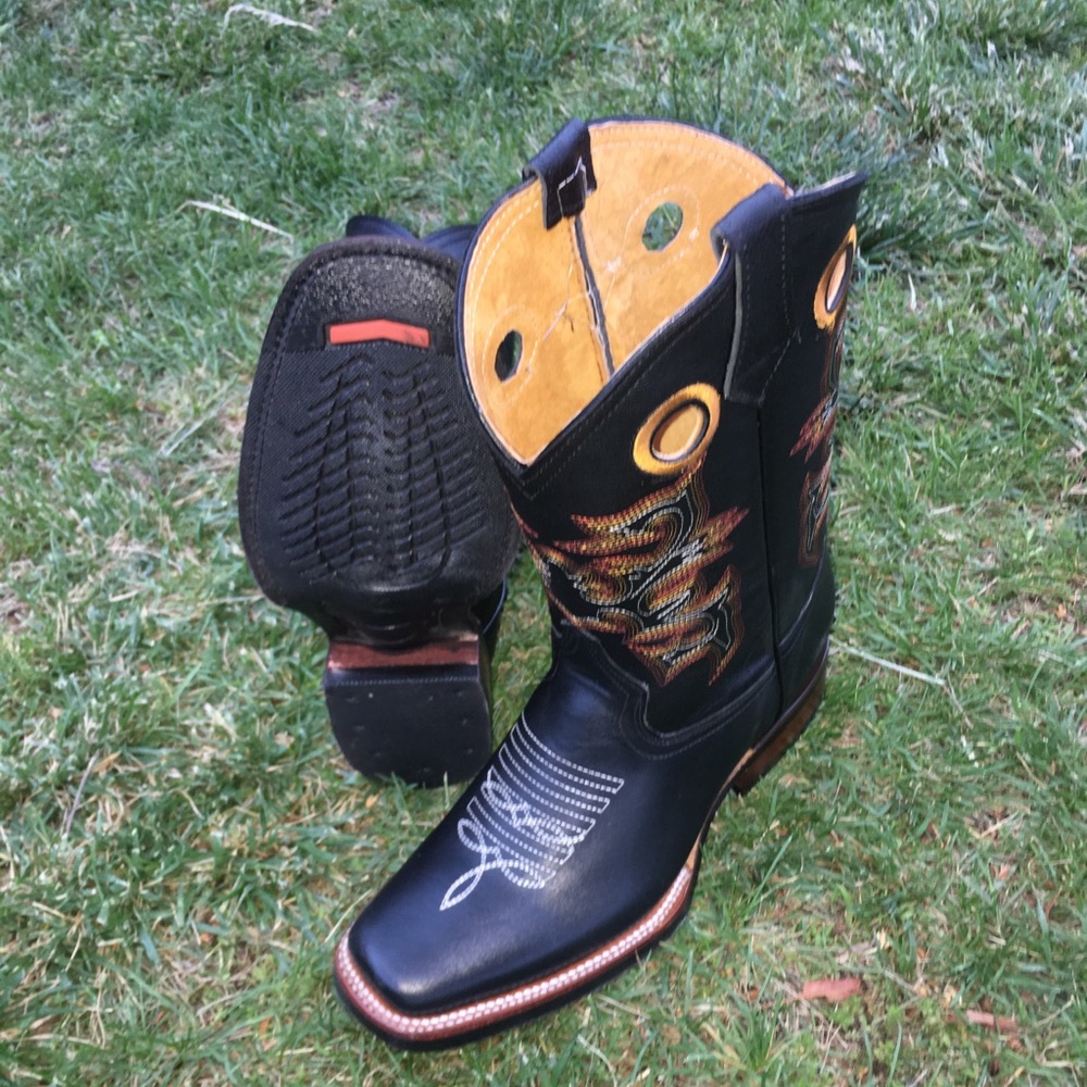 Men’s Western Cowboy Rodeo Handmade black boots Square toe Bota Vaquera Negra - Picture 6 of 6